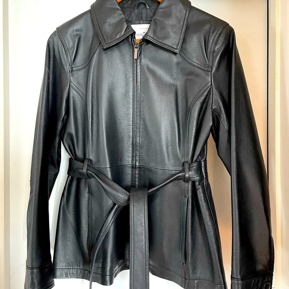 Ladies Saks Fifth Avenue/East Fifth Black Nappa Leather Belted Jacket Small